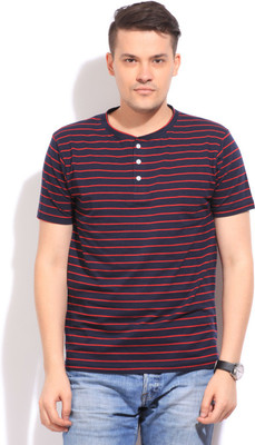 

Flippd Striped Men' Henley Dark Blue T-Shirt, Navy
