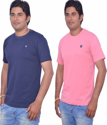

Leaf Solid Men's Round Neck Blue, Pink T-Shirt(Pack of 2