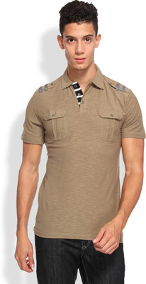 

Arise Self Design Men's Polo Neck Light Green T-Shirt, Faded olive