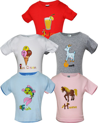

Gkidz Boys Printed Cotton T Shirt(Multicolor, Pack of 5