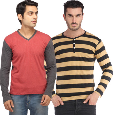 

Leana Solid Men's Fashion Neck Multicolor T-Shirt(Pack of 2, Multi