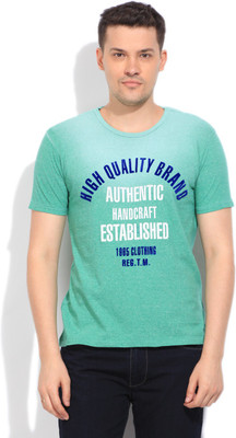 

United Colors of Benetton. Printed Men's Round Neck Green T-Shirt, 71n