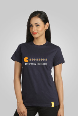 

Campus Sutra Printed Women's Round Neck Blue T-Shirt