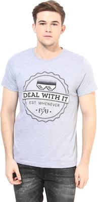 

White Kalia Printed Men's Round Neck Grey T-Shirt