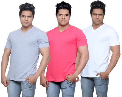 

IndiWeaves Solid Men's Fashion Neck Grey, Pink, White T-Shirt(Pack of 3, Gray;pink;white