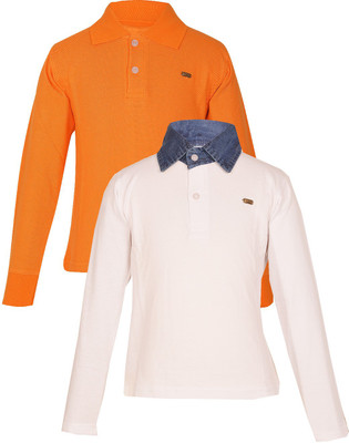 

Gkidz Boys Solid Cotton T Shirt(Orange, Pack of 2
