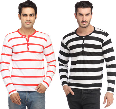 

Leana Striped Men's Fashion Neck Multicolor T-Shirt(Pack of 2, Multi - text