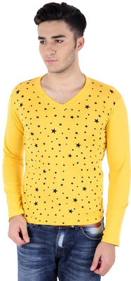 

BigIdea Printed Men's V-neck Yellow T-Shirt
