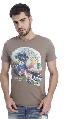 

Jack & Jones Graphic Print Men's Round Neck Brown T-Shirt, Walnut