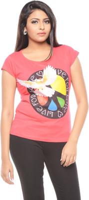 

Trendy Girlz Printed Women's Round Neck Pink T-Shirt, Paradise pink