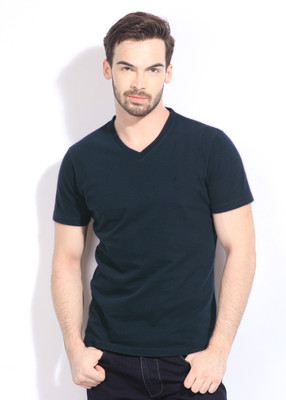 

John Players Solid Men's V-neck Dark Blue T-Shirt, 1a2
