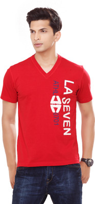 

La Seven Printed Men's V-neck Red T-Shirt