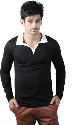 

Spur Self Design Men's Polo Neck Black T-Shirt