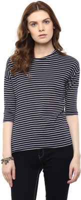 

Hypernation Striped Women's Round Neck Blue, White T-Shirt