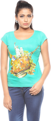 

Trendy Girlz Printed Women's Round Neck Green T-Shirt, Peacock green