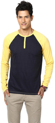 

Unisopent Designs Solid Men' Henley Dark Blue, Yellow T-Shirt, Navy