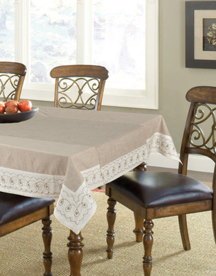 Elan Embroidered 8 Seater Table Cover(Beige, Cotton)