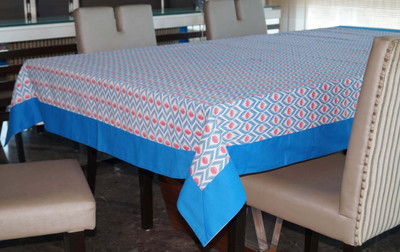 

Lushomes Printed 4 Seater Table Cover(Blue, Cotton)