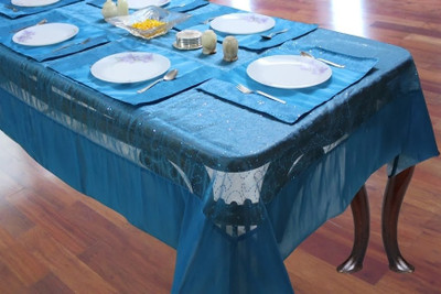 Dekor World Abstract 6 Seater Table Cover(Blue, Polyester, Pack of 7)