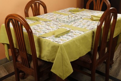 Dekor World Self Design 4 Seater Table Cover(Green, Cotton, Pack of 13)