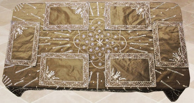 Dekor World Floral 6 Seater Table Cover(Brown, Polyester, Pack of 7)