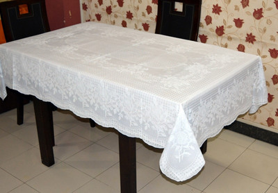 Katwa Clasic Floral 6 Seater Table Cover(White, PVC (Polyvinyl Chloride))