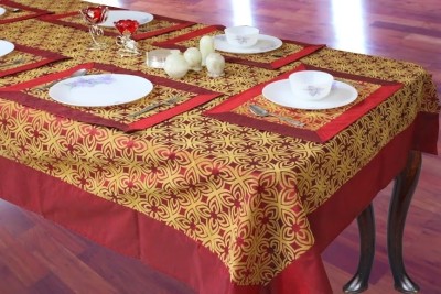 Dekor World Floral 6 Seater Table Cover(Maroon, Polyester, Pack of 7)