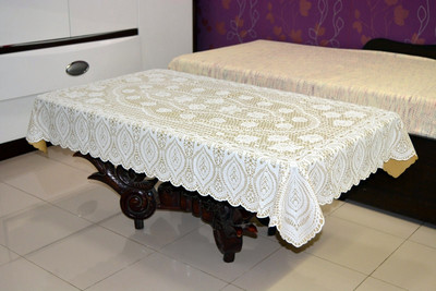 

Katwa Clasic Crocheted 2 Seater Table Cover(White, PVC)