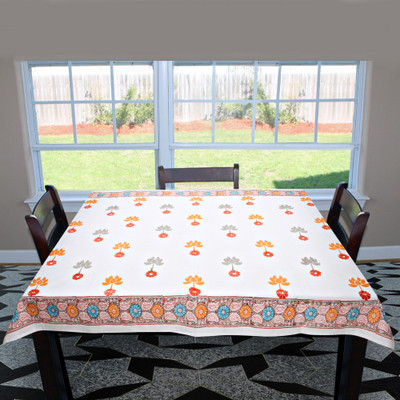

Coco Bee Printed 4 Seater Table Cover(White, Orange, Cotton)