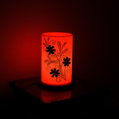 

eCraftIndia Floral Wooden Block Table Lamp(20 cm, Orange, Brown)