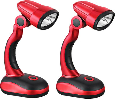 

Jazam Cordless Metallic LED Emergency Lightweight Angle Adjustable Battery-Powered Table Lamp(19.5 cm, Red, Black)