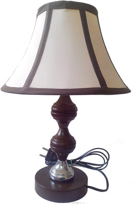 

RDC Brown Silver Stand Table Lamp with 10" Round Slanting Cream with Black Border Lamp Shade Table Lamp(35 cm, Brown, Cream)