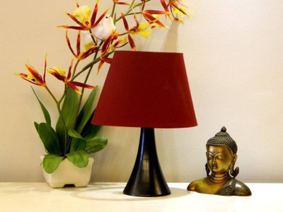 

RDC Black Conical Stand Table Lamp with 10" Oval Plain Maroon Lamp Shade Table Lamp(32 cm, Black)