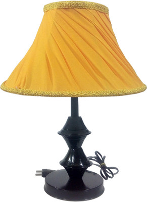 

RDC Black Double Ring Stand Table Lamp with 10" Round Slanting Pleated Yellow with Lace Border Lamp Shade Table Lamp(32 cm, Black)