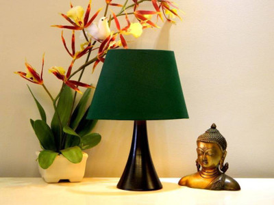 

RDC Black Conical Stand Table Lamp with 10" Oval Plain Green Lamp Shade Table Lamp(32 cm, Black)