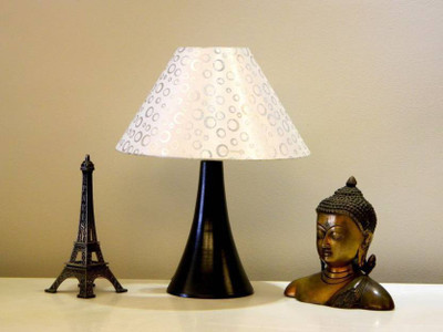 

RDC Black Conical Stand Table Lamp with 10" Round White with Silver Polka Dots Designer Lamp Shade Table Lamp(32 cm, Black)