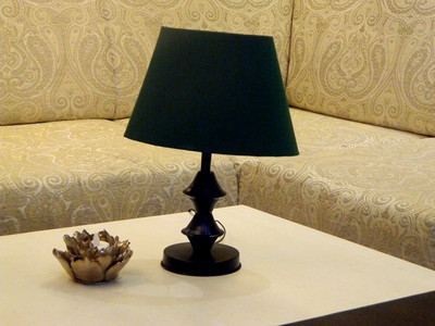 

RDC Black Double Ring Stand Table Lamp with 10" Oval Plain Green Lamp Shade Table Lamp(32 cm, Black)