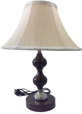 

RDC Brown Silver Stand with 10 Inches Round Slanting Cream Khadi with Lace Border Shade Table Lamp(35 cm, Brown, Cream-khadi)