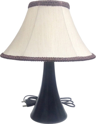 

RDC Black Conical Stand Table Lamp with 10" Round Slanting Cream-khadi with Brown Border Lamp Shade Table Lamp(32 cm, Black)