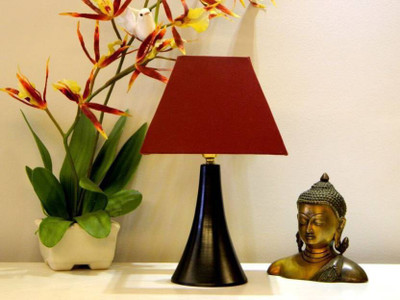 

RDC Black Conical Stand Table Lamp with 8" Square Plain Maroon Lamp Shade Table Lamp(32 cm, Black)