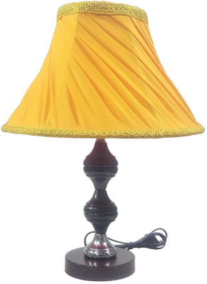 

RDC Brown Silver Stand Table Lamp with 10" Round Slanting Pleated Yellow with Lace Border Lamp Shade Table Lamp(32 cm, Brown)