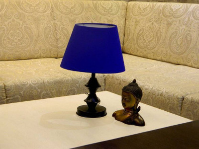 

RDC Black Double Ring Stand Table Lamp with 10" Oval Plain Indigo Lamp Shade Table Lamp(32 cm, Black)