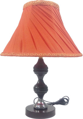 

RDC Brown Silver Stand Table Lamp with 10" Round Slanting Pleated Orange with Lace Border Lamp Shade Table Lamp(32 cm, Brown)