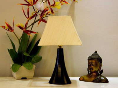 

RDC Black Conical Stand Table Lamp with 8" Square Cream-khadi Lamp Shade Table Lamp(32 cm, Black)