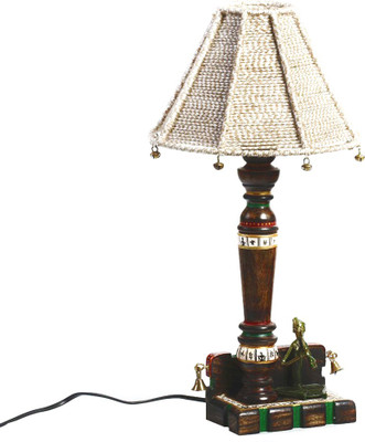42% OFF on Aapno Rajasthan Tribal Art Work Wood Base With Jute Cord Shade Table Lamp(Cream, Brown)