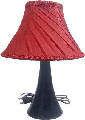

RDC Black Conical Stand Table Lamp with 10" Round Slanting Pleated Red with Lace Border Lamp Shade Table Lamp(32 cm, Black)