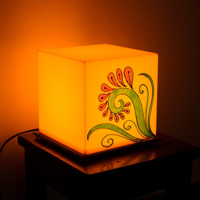 

eCraftIndia Flower Painted Table Lamp(17 cm, Yellow, Green, Red)