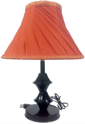 

RDC Black Double Ring Stand Table Lamp with 10" Round Slanting Pleated Orange with Lace Border Lamp Shade Table Lamp(32 cm, Black)