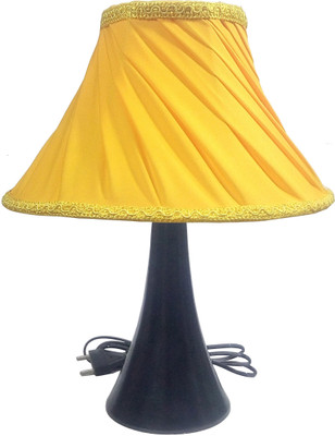 

RDC Black Conical Stand Table Lamp with 10" Round Slanting Pleated Yellow with Lace Border Lamp Shade Table Lamp(32 cm, Black)
