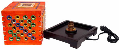 

Indikala Ethnic Peforated Warli Work Wooden Lamp ( 7 Inch Tall ) Table Lamp(18 cm, Green)